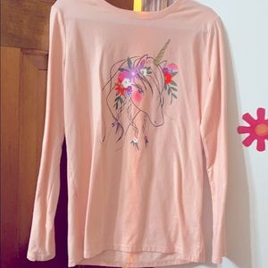 Pink Girls long sleeve t-shirt with unicorn